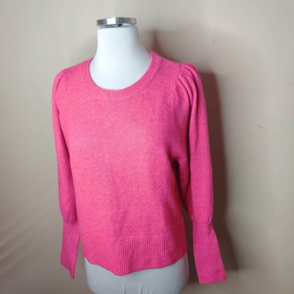 Cece Pink Sweater Crew Neck Puff Shoulder Balloon Sleeve - Picture 4 of 8